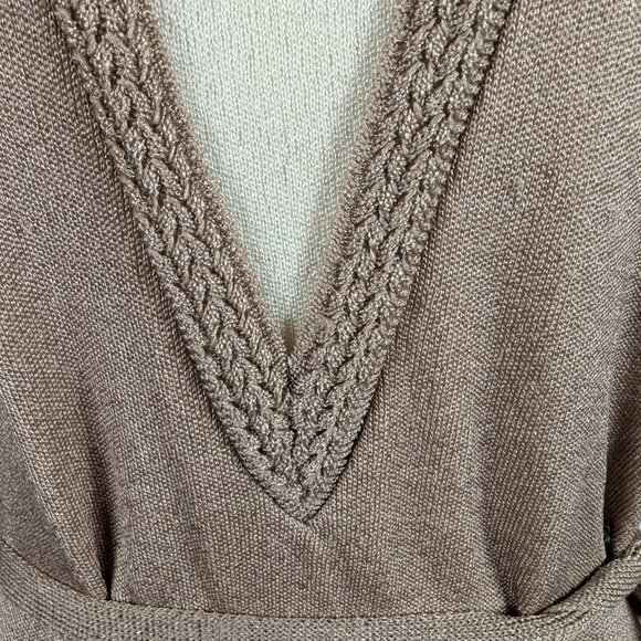 Kay Windsor Knit Dress Vintage MCM 60s Mod Sleeveless Tan Cream Belted Secretary - Picture 6 of 10